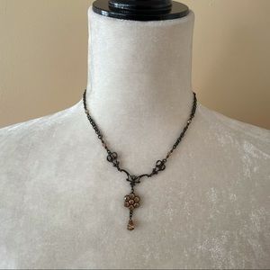 Tommassini Bronze Tone Crystal Flower Shaped Pendant Necklace